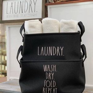 Rae Dunn black set of 2 collapsible laundry bins with white LL LAUNDRY